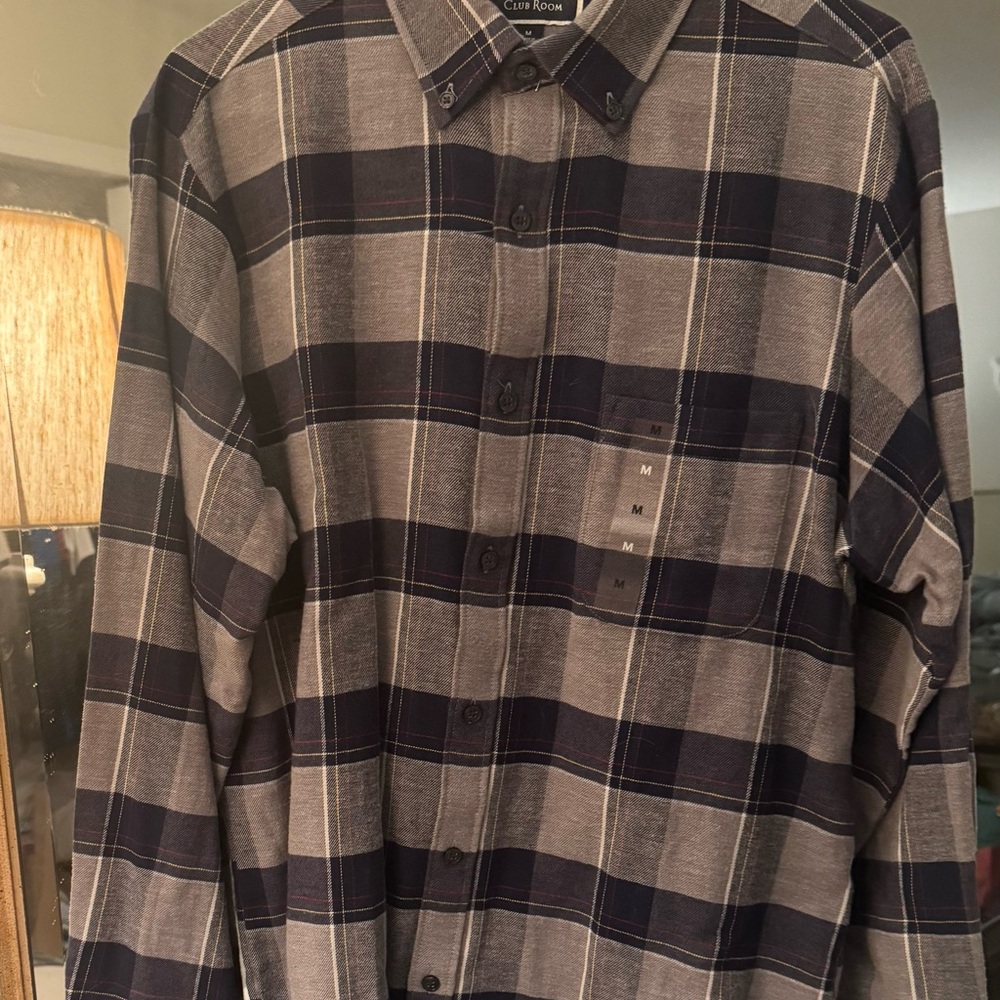 Club Room Men's Plaid Shirt - Navy and Gray